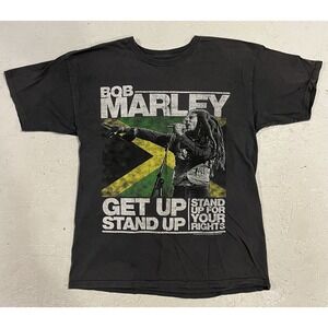 Bob Marley Get Up Stand Up Rights Shirt Mens L Gray Short Sleeve Singer Jamaica